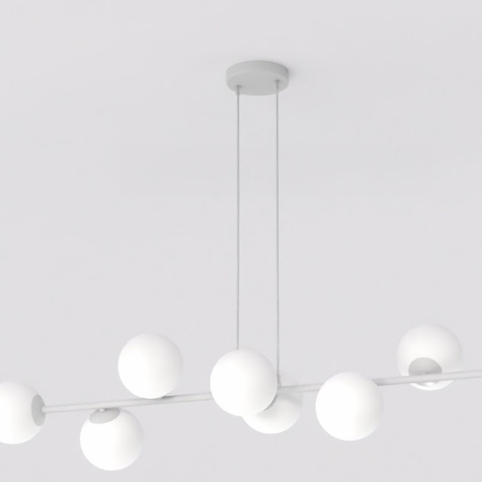 Lampada a sospensione Magnus in acciaio grigio e vetro opalino