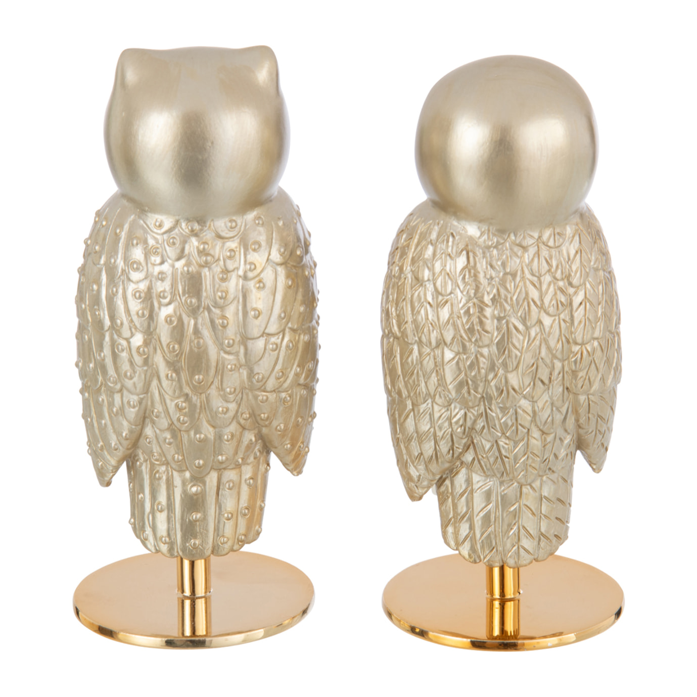 J-Line figurine Hibou sur Pied - polyrésine - blanc/or - 2 pcs
