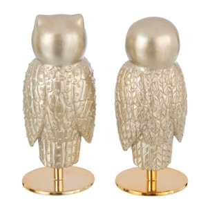 J-Line figurine Hibou sur Pied - polyrésine - blanc/or - 2 pcs