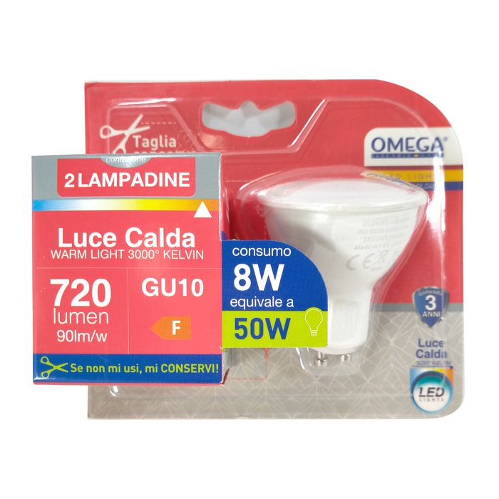 OMEGA Set 6 pezzi faretto led gu10 8w 720lm 3000k GU10