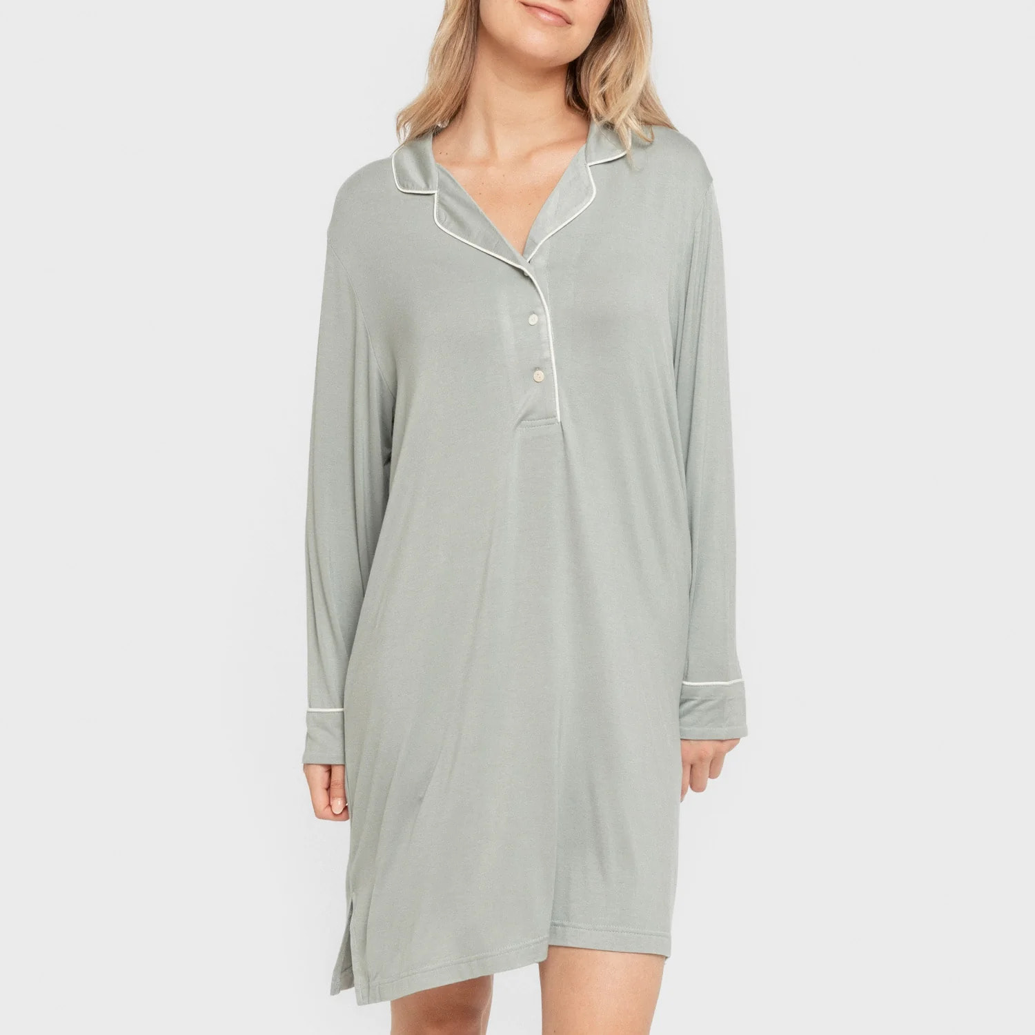 Camisón camisero viscosa punto mujer Verde Keike