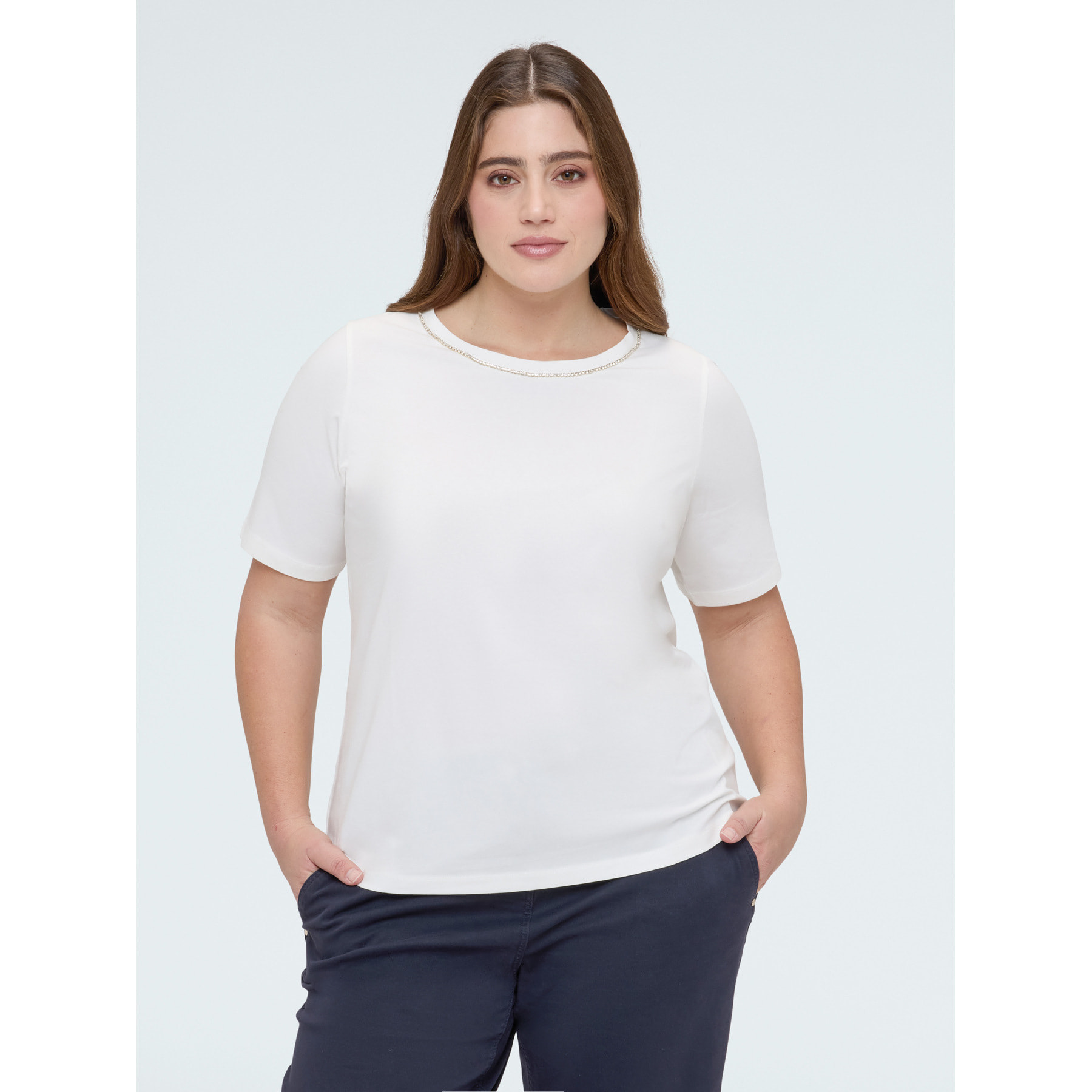 Fiorella Rubino - T-shirt in cotone con applicazioni luminose - Bianco