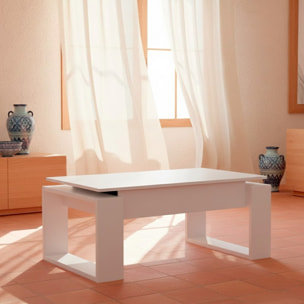 Tavolino Rialzabile Da Caffè Con Piano Sollevabile Tavolo Da Soggiorno Pranzo Moderno Salvaspazio Ideale per Mangiare Lavorare 105 x 55 x 45 cm Bianco