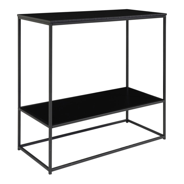 Consolle Vita a 2 ripiani in nero con struttura in acciaio, 80×36×80 cm