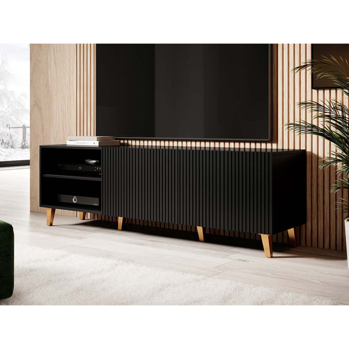 Sanna - meuble TV - 2 portes et 2 niches - 150 cm - Noir