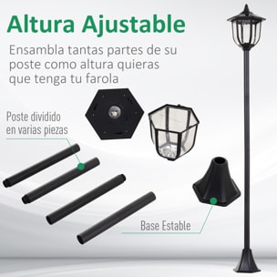 Farola Solar con Panel Solar a Cargar Batería Protección al Ambiente 6 LED Perfecto para Noche Encendido Automático Autonomía de 6 Horas Instalar Fácil Negro ÃÂ¤26,5 x 177cm