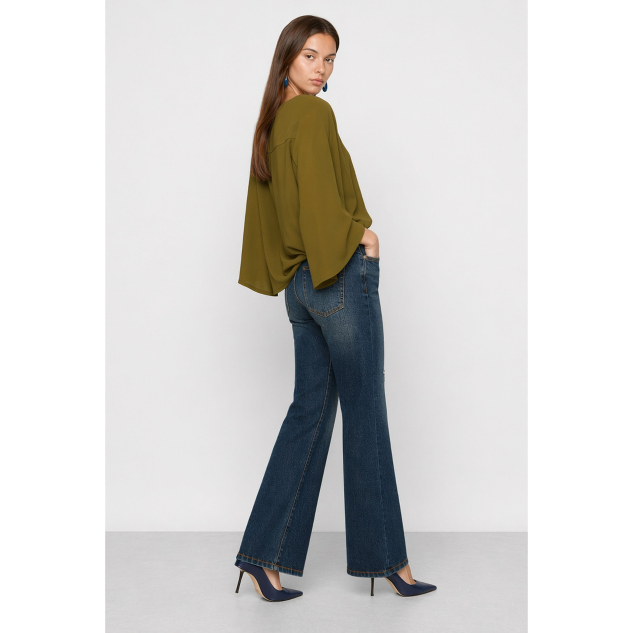 Kocca - Jeans da donna a zampa a vita alta con effetto slavato Donna
