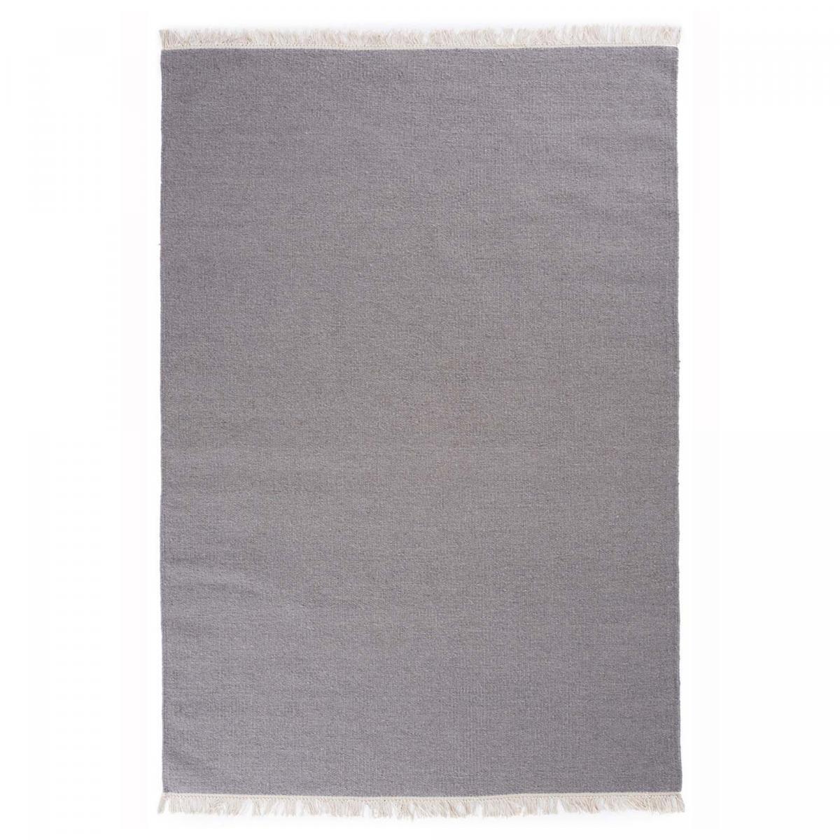 Tapis Kilim tissé à la main en laine uni gris