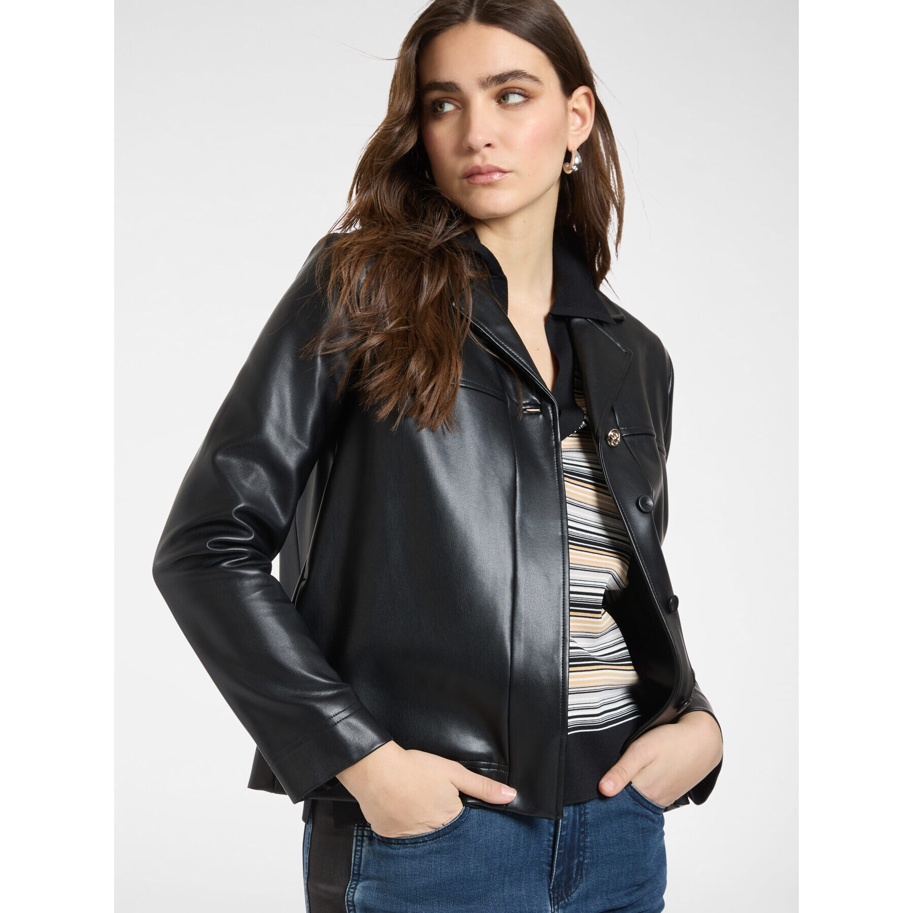 Elena Mirò - Chaqueta boxy en tejido revestido - Negro