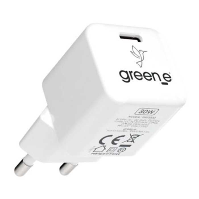 Chargeur GREEN_E USB-C 30W Blanc Origine France Garantie