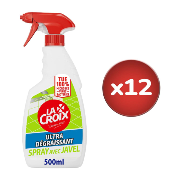 Pack de 12 - Nettoyant Ménager La Croix Cuisine Spray Désinfectant Javel - 500ml