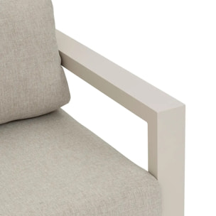 Salon d'angle de jardin "Évasion" argile & lin 5 places en oléfine et aluminium