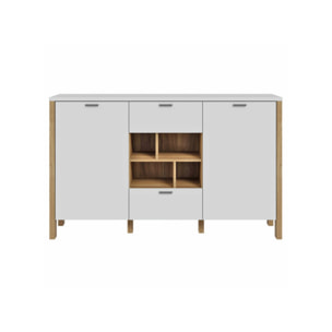 Buffet L141 cm 2 tiroirs 2 portes 4 niches décor gris clair - BOLERO