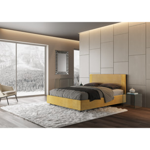 Letto matrimoniale senza rete imbottito 160x210 tessuto Labirinto 06 giallo Rosal