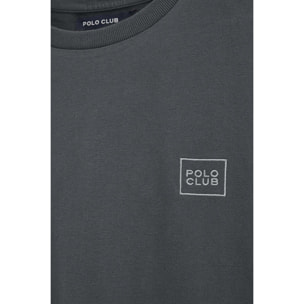 Camiseta gris piedra de corte recto con parche Polo Club