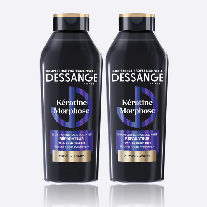 Dessange Shampooing Kératine Morphose Sans Sulfates Réparateur Cheveux Abîmés 280ml Lot de 2