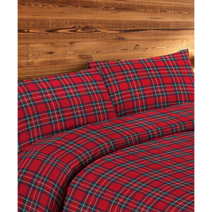 Parure Copripiumino Kilt Rosso per letto singolo in 100% Cotone e Made in Italy, disegno tirolese