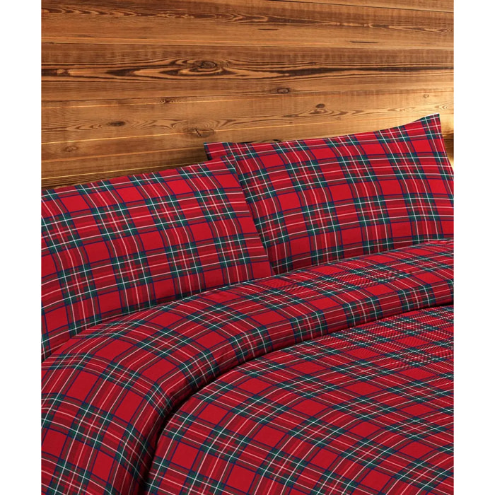 Parure Copripiumino Kilt Rosso per letto singolo in 100% Cotone e Made in Italy, disegno tirolese