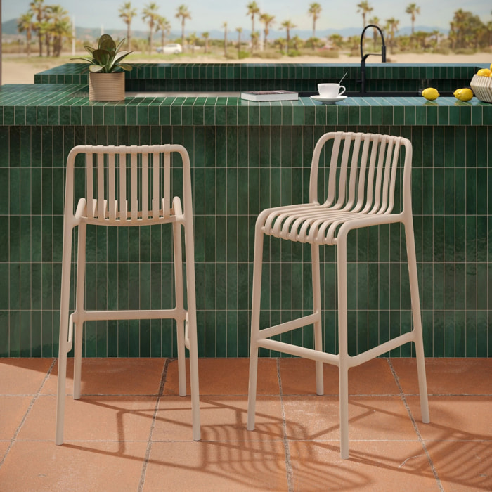 Lot de 2 chaises de bar de jardin 76 cm en plastique beige - Duli
