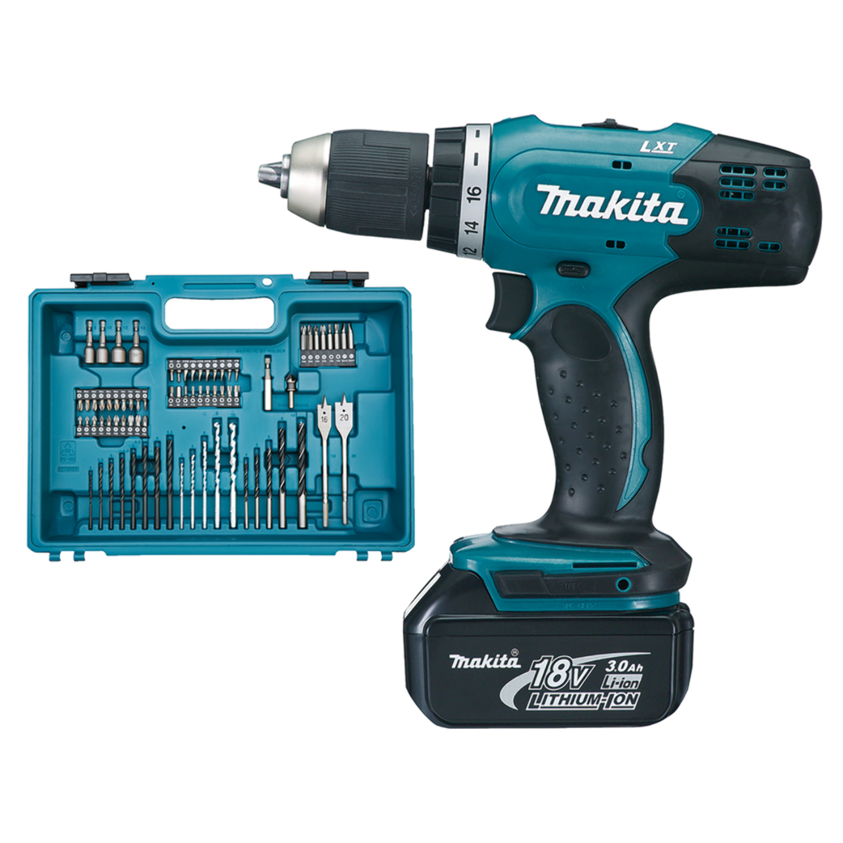 Perceuse visseuse 18V 42NM - MAKITA - avec 2 batteries 18V 3Ah + coffret avec accessoires - DDF453RFX1