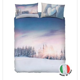 BASSETTI completo letto IMAGE serie stampa in digitale alta definizione animali natura paesaggi balza applicata 100% cotone – Made in ITALY (BOSCO, MATRIMONIALE)