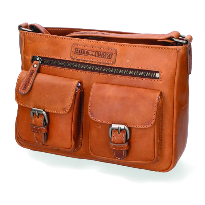 Borsa a tracolla a doppio scomparto unisex. Prodotto artigianale in vera pelle di vitello ingrassato. - 27.0 x 19.0 x 10.0 cm