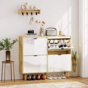 Zapatero Estrecho con 4 Puertas en Blanco Brillo, Zapatero Entrada Recibidor con Estantes Ajustables Patas de Madera, para 20 Pares de Zapatos, 105x24x92,5 cm Blanco