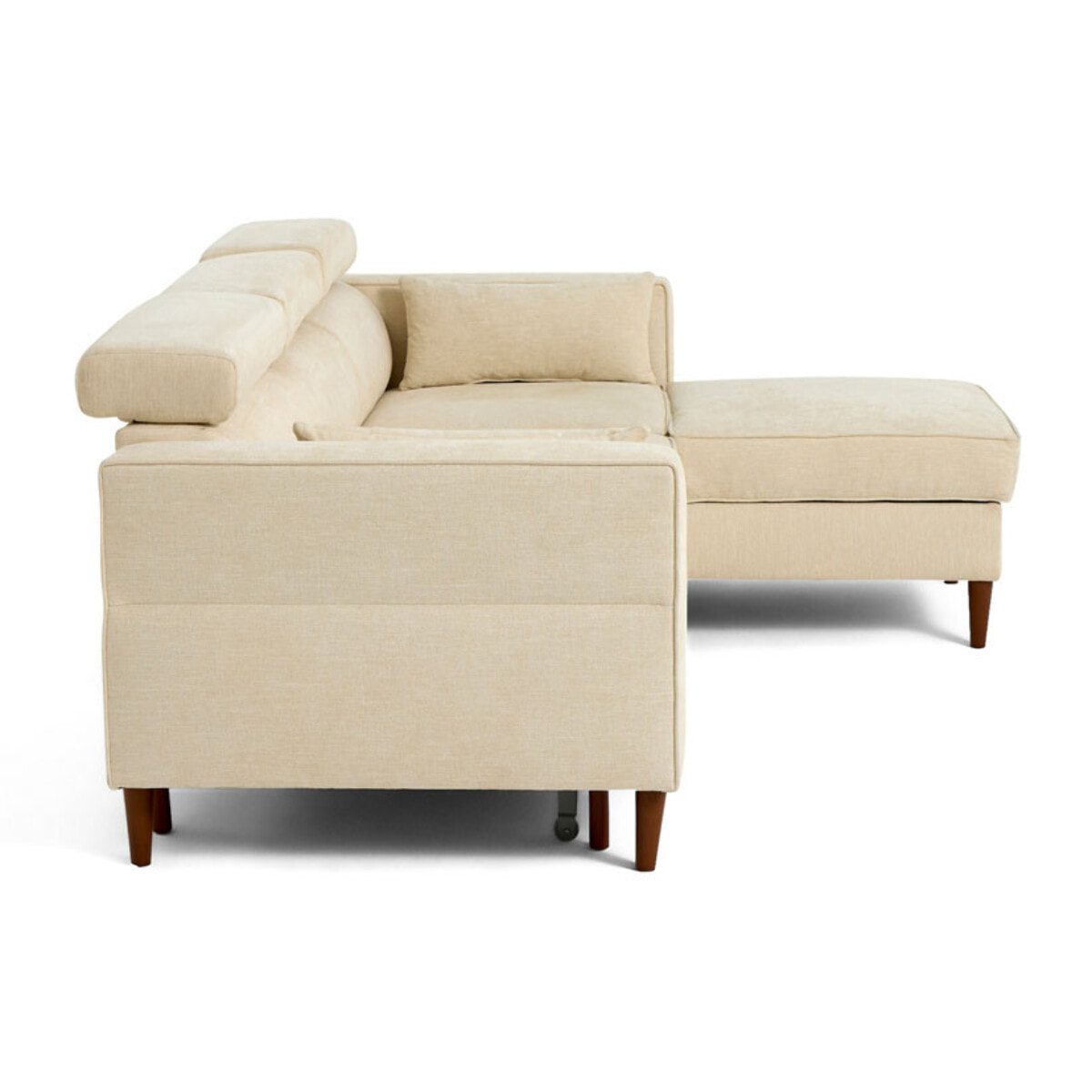 Alicante - canapé d'angle réversible convertible avec têtières - coffre - 4 places - en tissu texturé - Beige