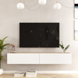 Meuble TV suspendu blanc et bois 180cm LHOI