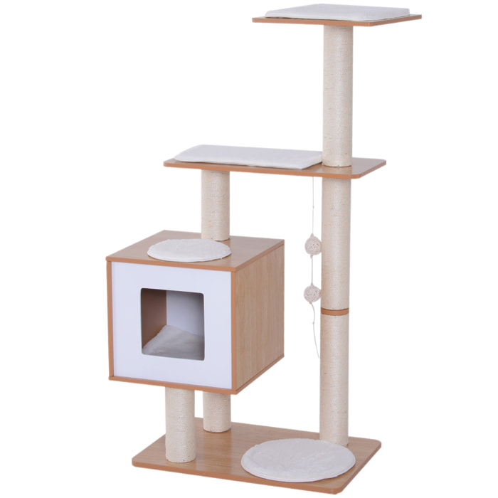 Arbre à chats design contemporain beige hêtre clair