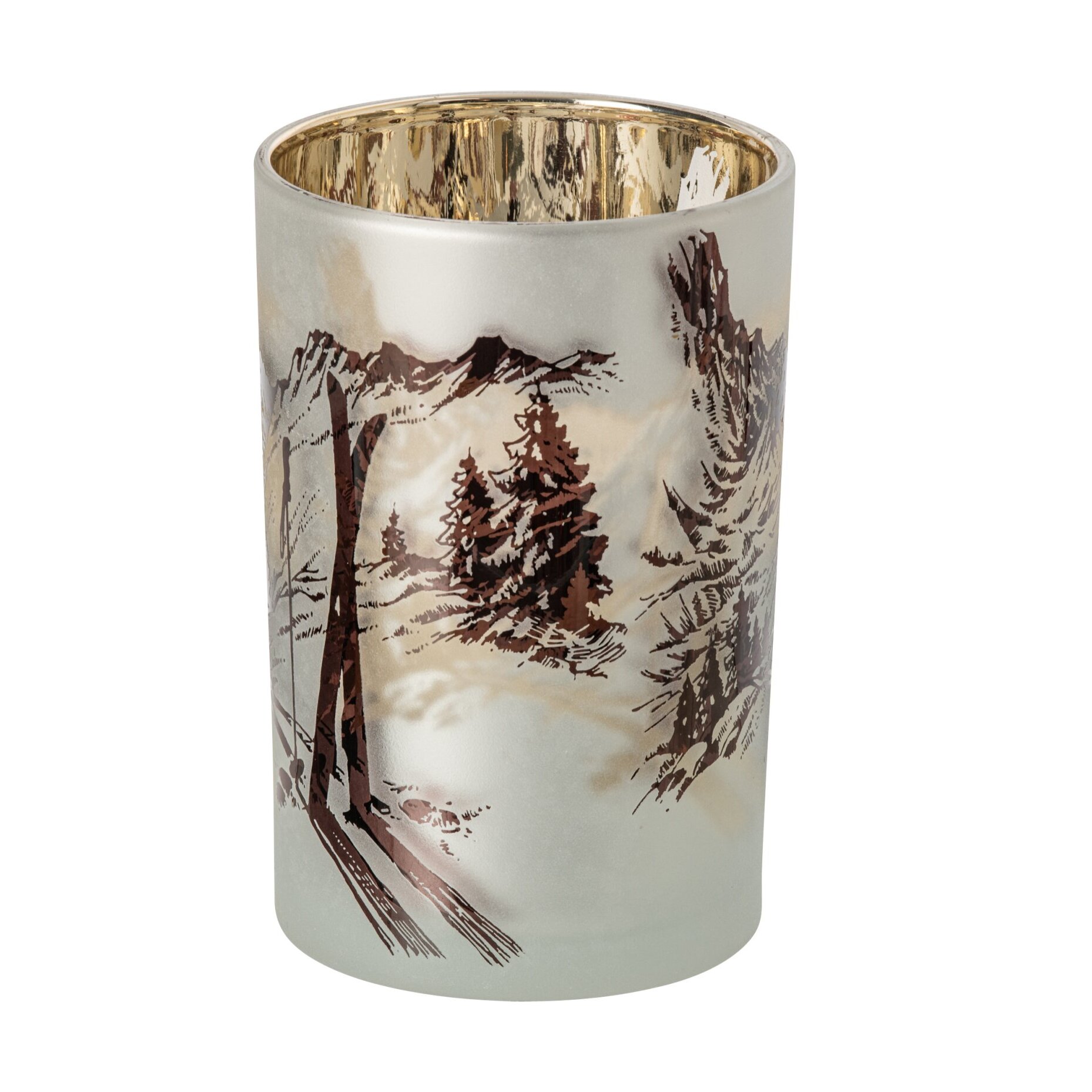 J-Line photophore scène ski - verre - blanc/marron - large - set de 2