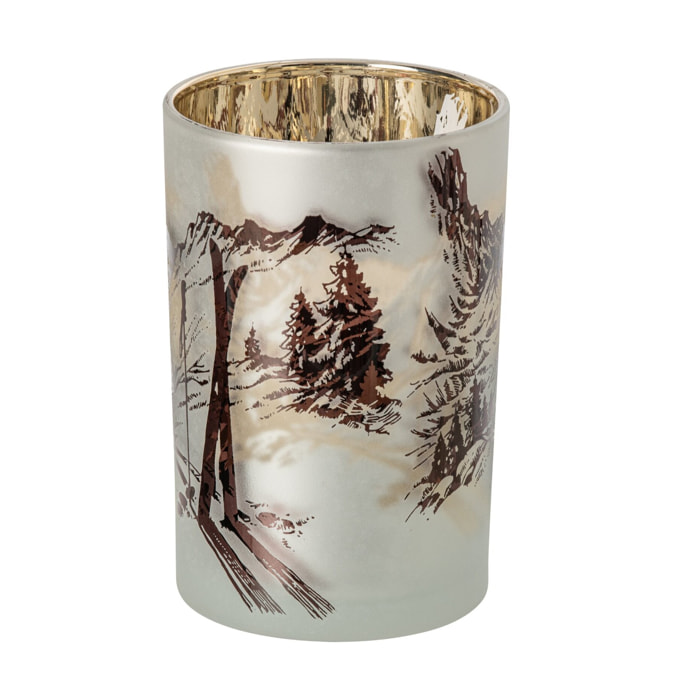 J-Line photophore scène ski - verre - blanc/marron - large - set de 2