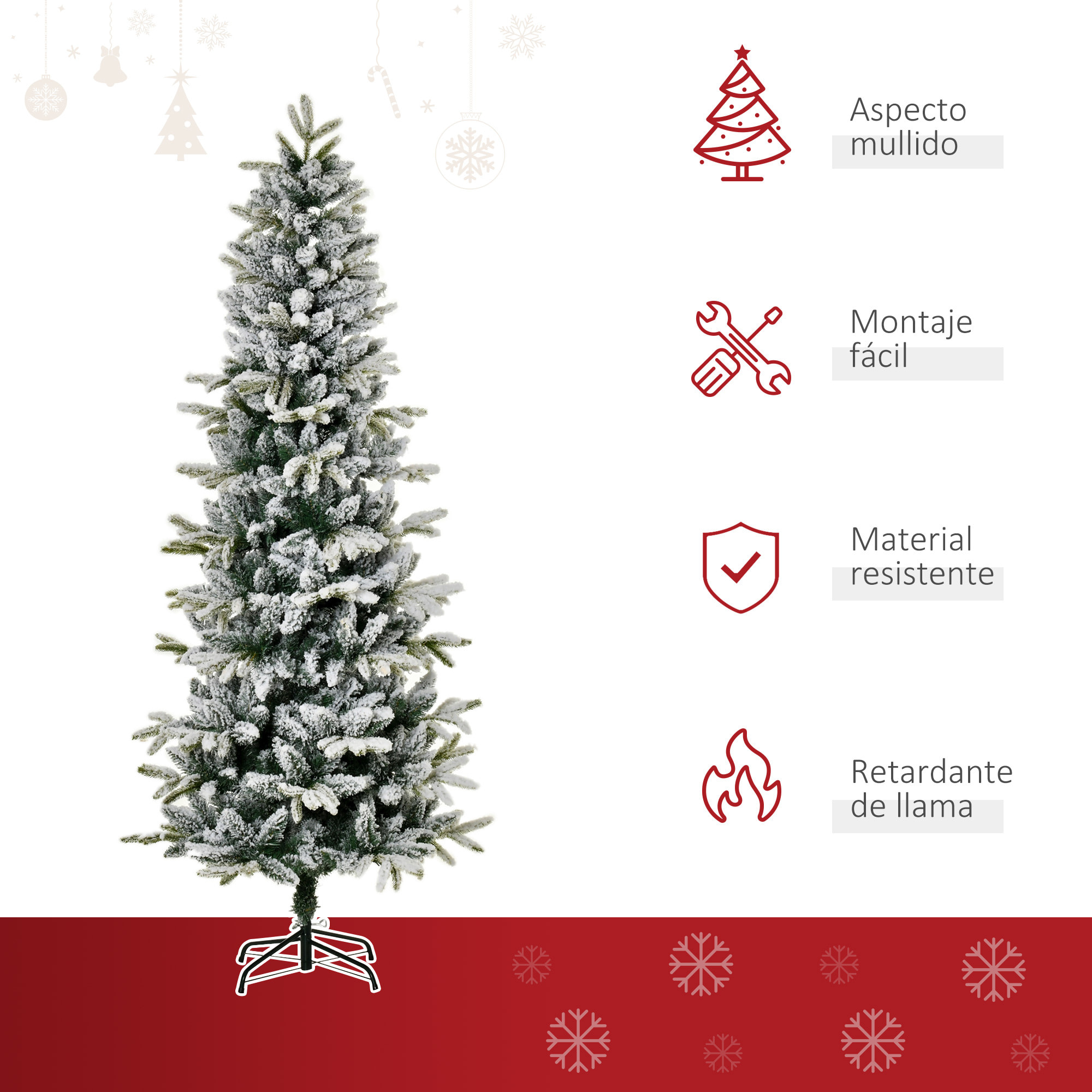 Árbol de Navidad 210 cm Nevado Artificial con 784 Puntas de Rama Ignífugas y Soporte de Acero Decoración Navideña para Interiores Ø95x210 cm Verde y Blanco