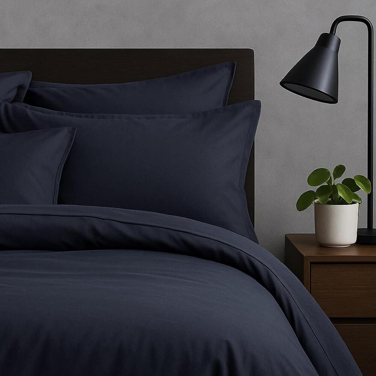 Parure Housse De Couette 100% satin Coton 70fils Indigo