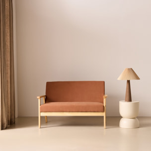 Canapé banquette 2 places bois d'hévéa velours côtelé ISAK