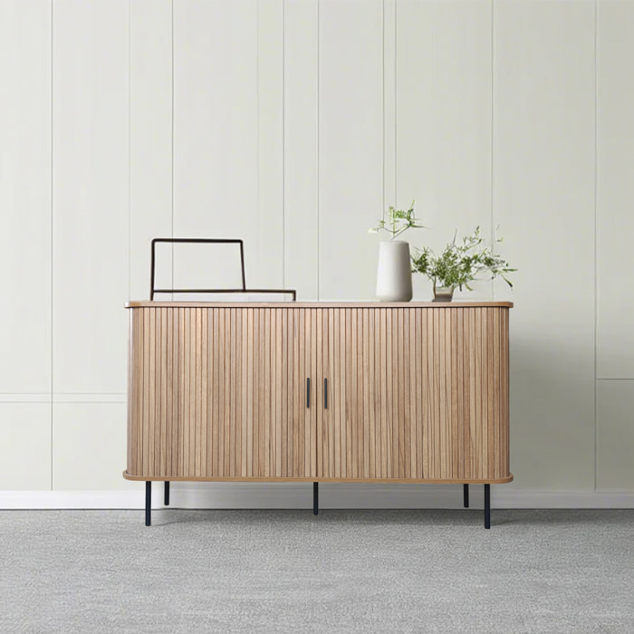 Buffet en bois cannelé à portes coulissantes 140cm AMINA