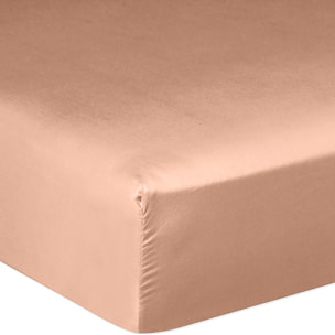 Drap housse - bonnet:30cm 100% satin de coton lavé 105 fils rose nude