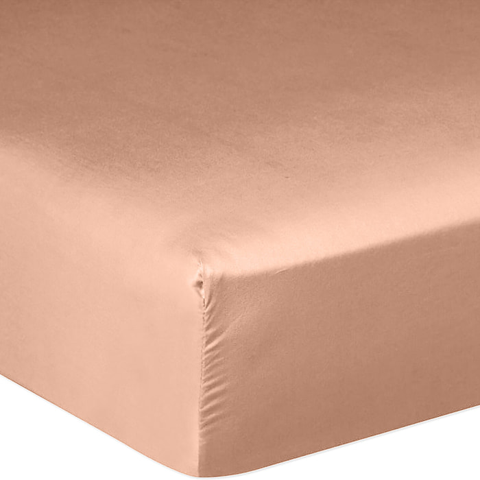 Drap housse - bonnet:30cm 100% satin de coton lavé 105 fils rose nude