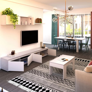 Pack salón con mesa de centro y mesa de comedor Arlet Max V2B Blanco Artik (Blanco Mate) - Gris Cemento