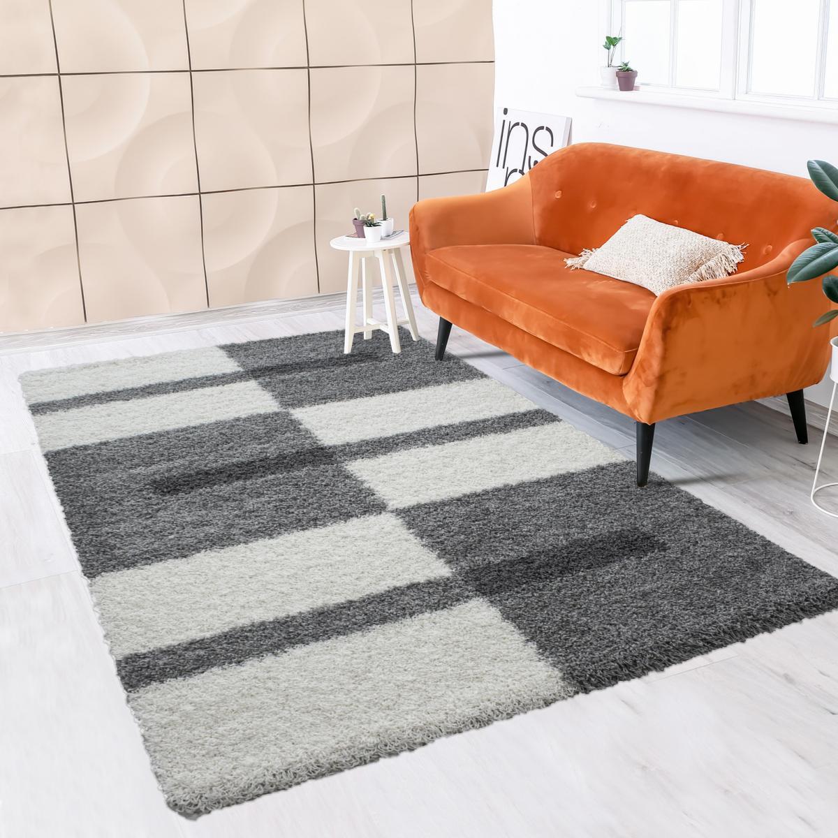 Tapis poils longs shaggy tissé motif géométrique NICO