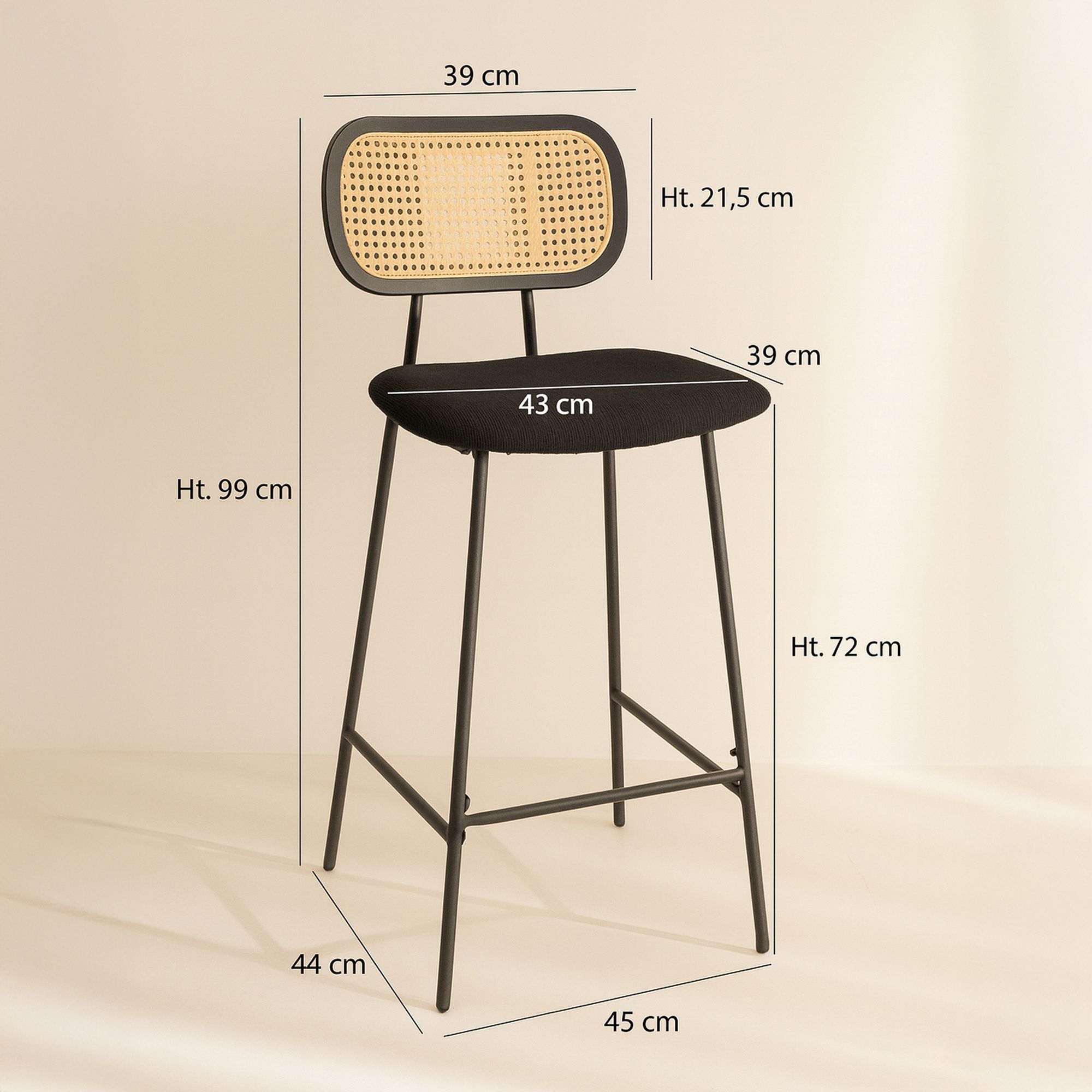 Lot de 2 chaises de bar en bois et velours noir NOSARA