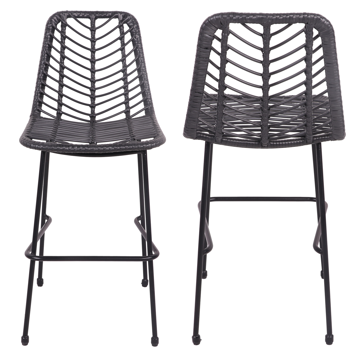 Lot de 2 tabourets de bar en rotin synthétique noirs OKA