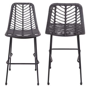Lot de 2 tabourets de bar en rotin synthétique noirs OKA