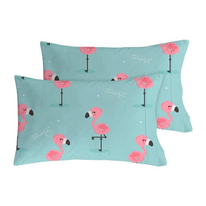 2 Fundas de almohada Mr.Wonderful Flamingos 50x80 cm - 100% algodón -