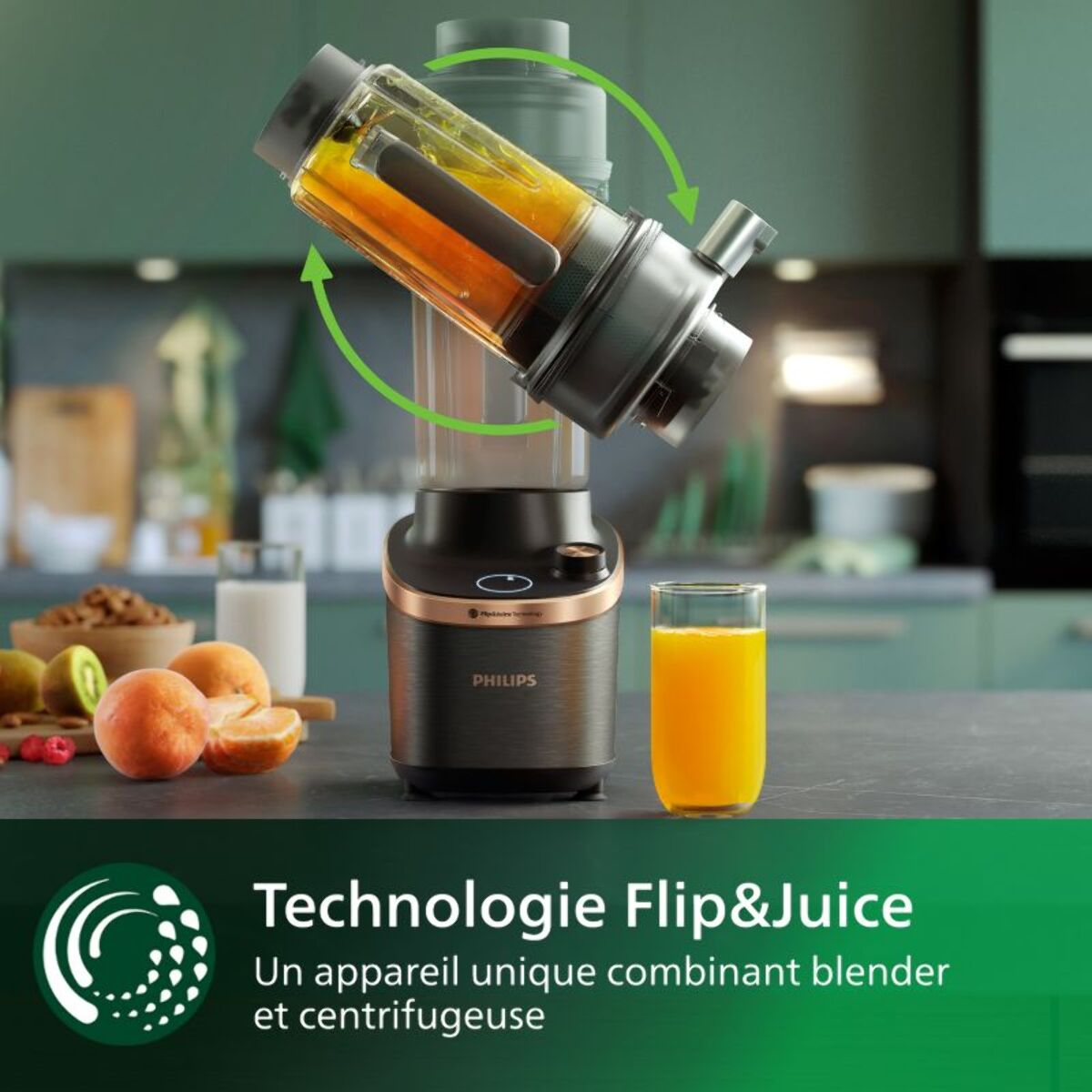Blender PHILIPS HR3770/00 Flip&Juice 2-1 avec extracteur de jus Série 7000 2L, 1500W