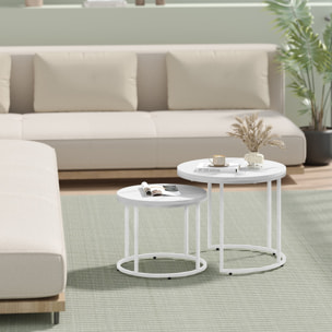 Set di 2 tavolini da salotto a incastro effetto marmo bianco