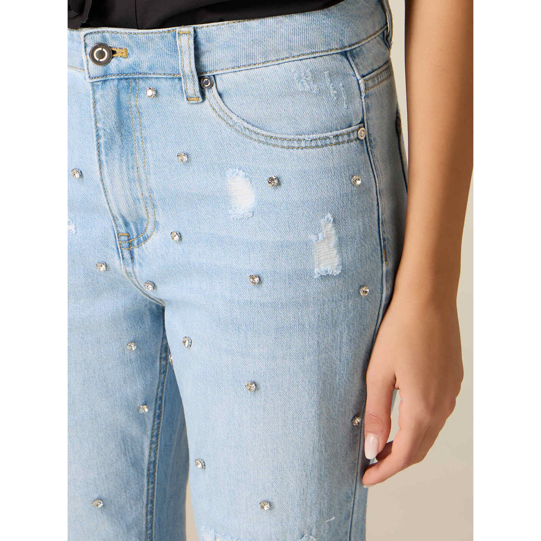 Oltre - Jeans con strappi e castoni - Azzurro