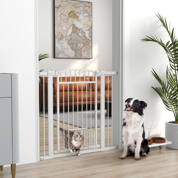 Barrière de sécurité pour chien - barrière à pression ajustable - 2 portes verrouillables - acier blanc