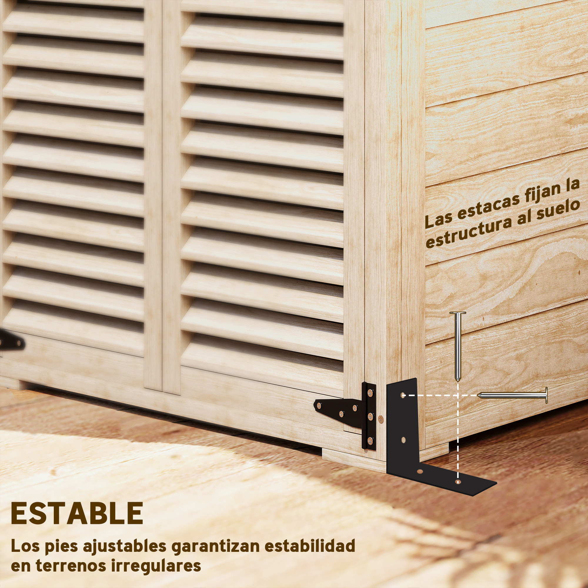 Caseta de Jardín de Madera, 75x50x118 cm, Cobertizo Jardín Exterior, Armario para Almacenaje Herramientas, con 2 Puertas de Persiana 2 Estantes y Techo Impermeable para Patio Terraza, Natural