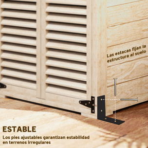 Caseta de Jardín de Madera, 75x50x118 cm, Cobertizo Jardín Exterior, Armario para Almacenaje Herramientas, con 2 Puertas de Persiana 2 Estantes y Techo Impermeable para Patio Terraza, Natural